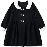 Mud Kingdom Girls Corduroy Dress with Peter Pan Collar Long Sleeve Navy Blue Casual Wear for Fall 4T-Size 16