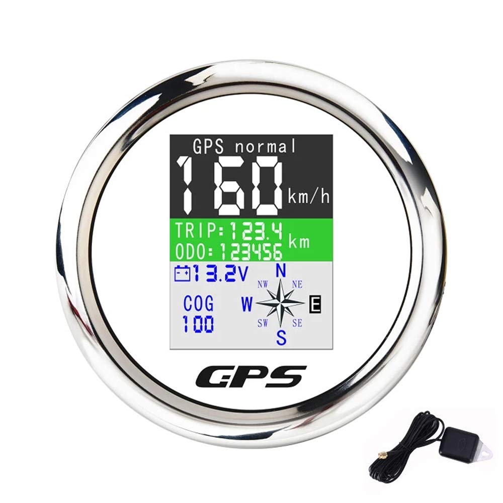 KAOLALI Boat Speedometer GPS Speedometer, 85mm Stainless Waterproof Speed Gauge Odometer for Boat Motorcycle Car(White Dial)