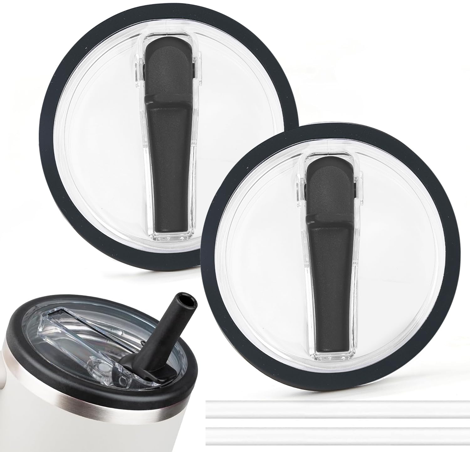 Maxmana Secret 2 Pack 40oz Tumbler Flip Straw Lid Replacement Fit for Stanley Quencher with Straws, Leak Proof Splash Resistant Tumbler Lids for Stanley Cup Accessories (Black)