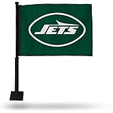 Rico Industries NFL Football New York Jets Black Pole Double Sided Car Flag - 16" x 19" - Strong Pole that Hooks Onto Car/Truck/Automobile