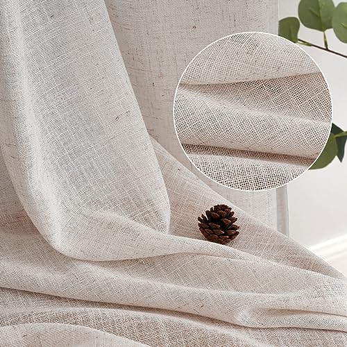 Woaboy Linen Curtains with Frunction Tape Curtains Bedroom Window Translucent Modern Curtains for Living Room Bedroom 2 Pieces 140 x 260 cm White