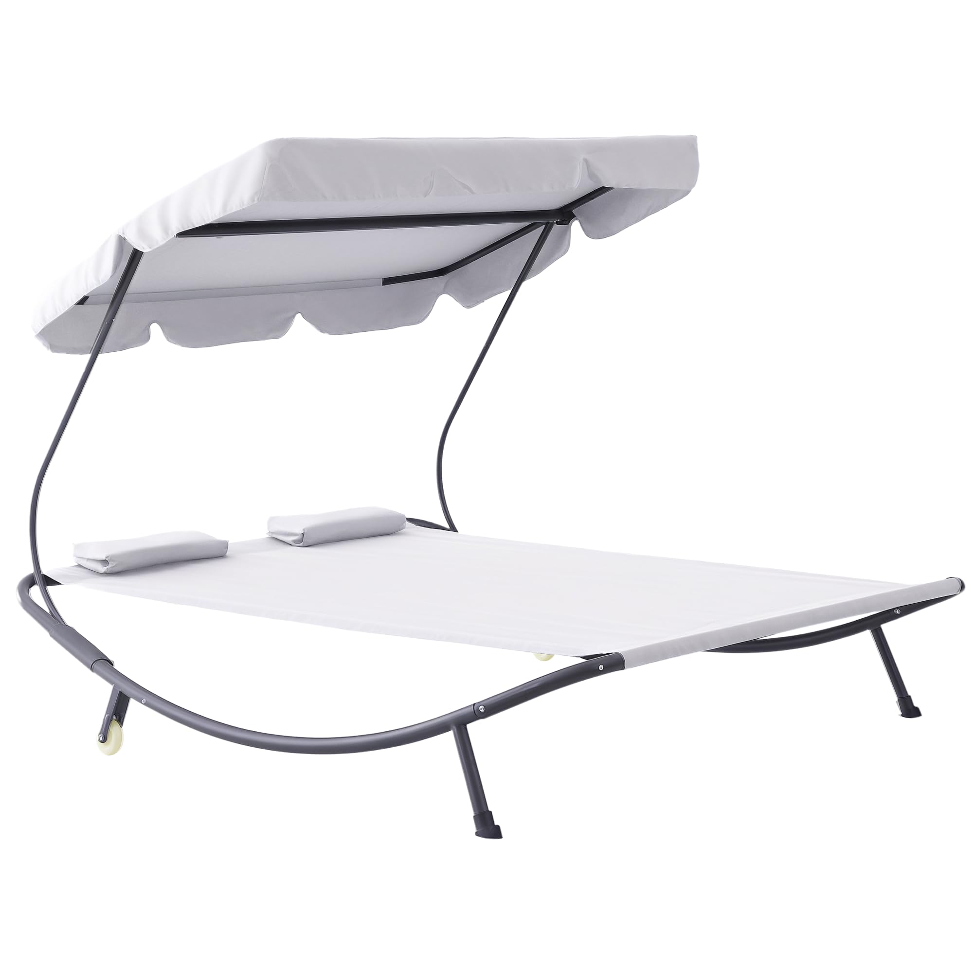 Outsunny Double Sun Lounger with Adjustable Detachable Canopy, Portable Garden Daybed for 2 with Wheels, Outdoor Sunbed Hammock with 2 Pillows, 220 KG Max. Load, White