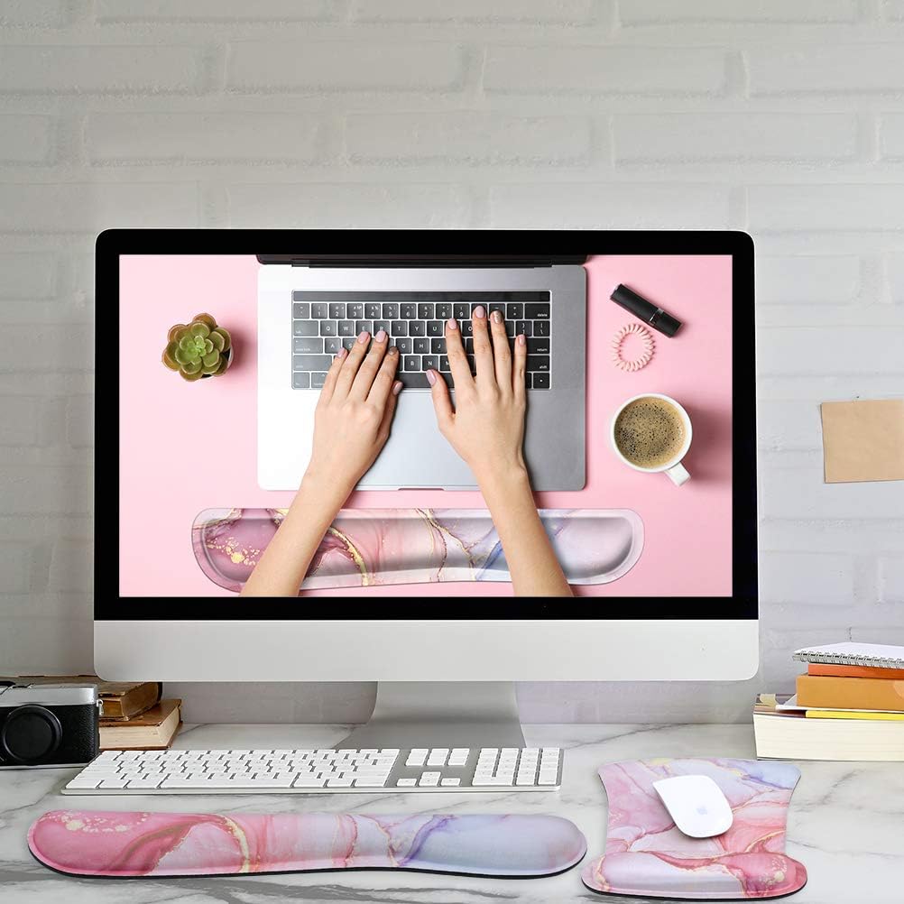 Ergonomic Mouse Pad with Wrist Support and Keyboard Wrist Rest Pad Set, iDonzon Cute Wrist Pad with Non-Slip Rubber Base and Raised Memory Foam, Easy Typing & Pain Relief, Glitter Marble : Office Products
