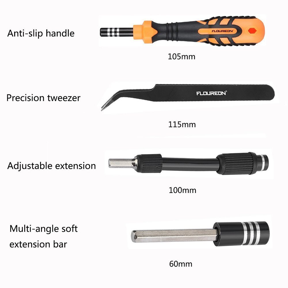 FLOUREON 33 in 1 Precision Screwdriver Set Mini Screwdriver Magnetic Repair Tool Kit of Torx/Flat/Hex/Phillips/Pentalobe/Nut Drivers Electronics Repair Kits for iPhone, iPad, Laptop, Watches and More