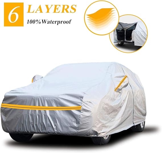 Car Cover Waterproof all Weather, 6Layer Full Cover Outdoor Sun Hail