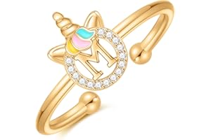 CIVOKINA Unicorn Rings for Girls, 14K Gold Plated/Rose Gold Plated/Sterling Silver Unicorn Rings for Kids Cute Initial Toddler Ring Adjustable Letter Rings for Teen Girls Gifts, Hypoallergenic, No Tarnish