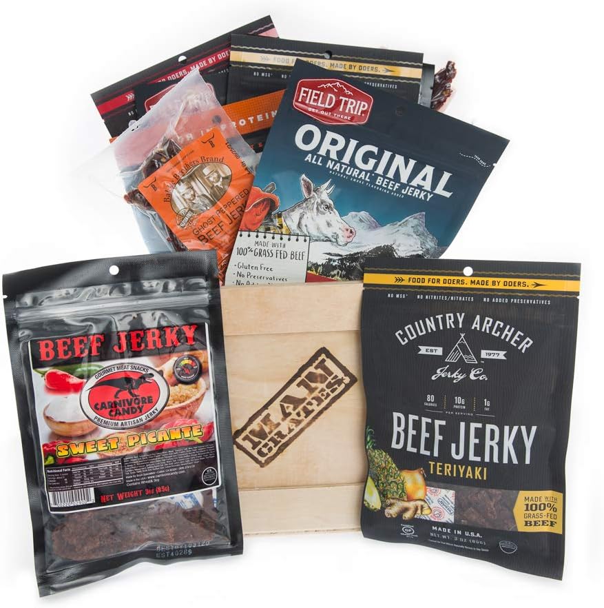 Cow-pocalypse Crate – Includes 12 Packs of Drool-Inducing Beef Jerky – Sweet Picante, Cracked Chipotle Pepper, Teriyaki, Ghost Pepper and more – Great Gift For Men