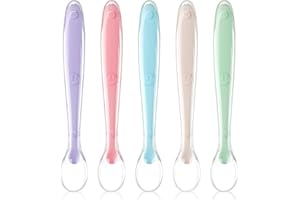 Vicloon Baby Silicone Spoons, 5 PCS Baby Training Feeding Spoons for First Stage 4 Months Toddlers, Infants Utensils Feeding Supplies, Soft Tip BPA Free Gum-Friendly Dishwasher Boil-Proof