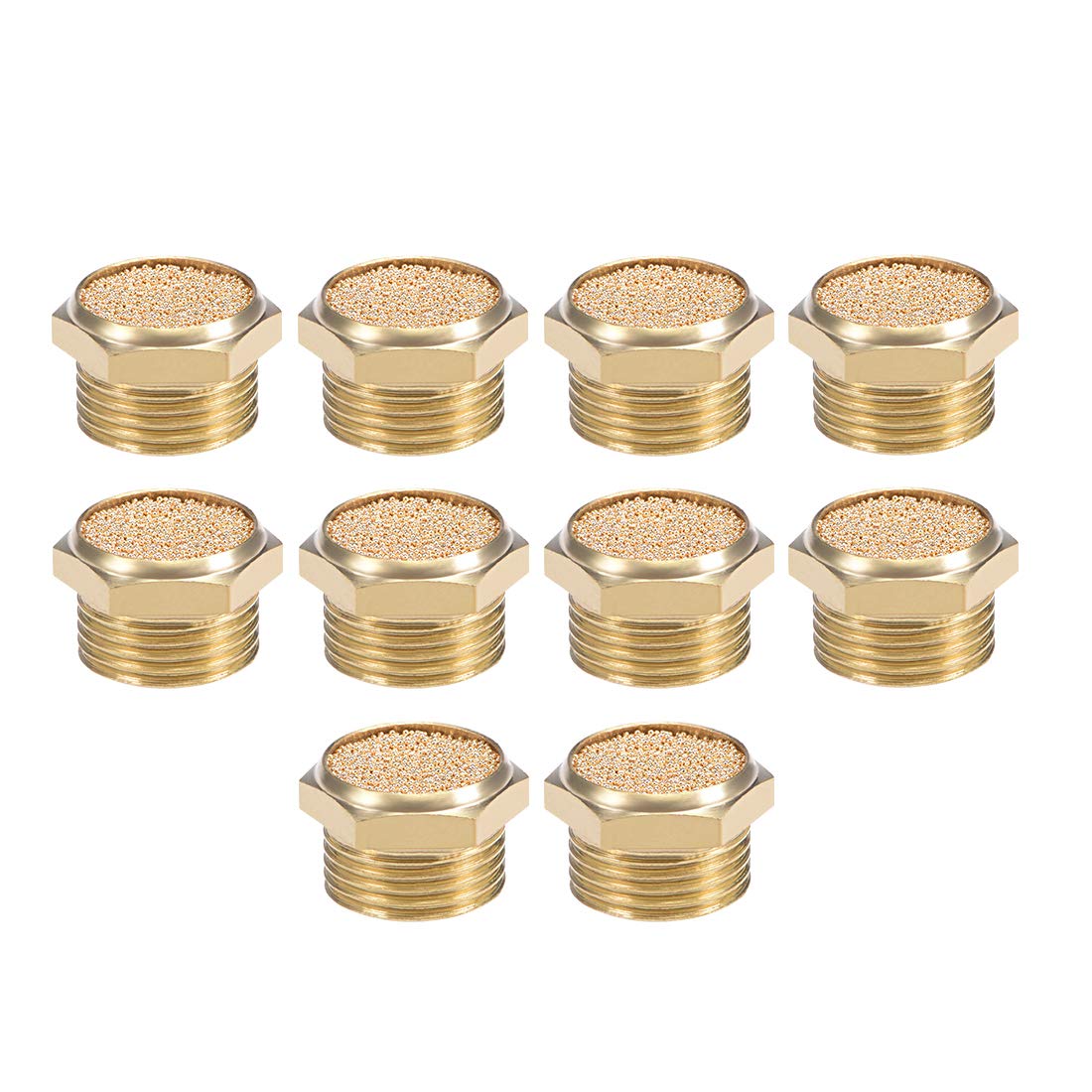 sourcingmap 3/8 PT Sintered Bronze Exhaust Muffler with Brass Body Flat 10pcs