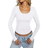 EasyGala Womens Double Lined Scoop Neck Long Sleeve Shirts Fitted Basic Tee Y2k Going Out Tops Fall Clothes 2026