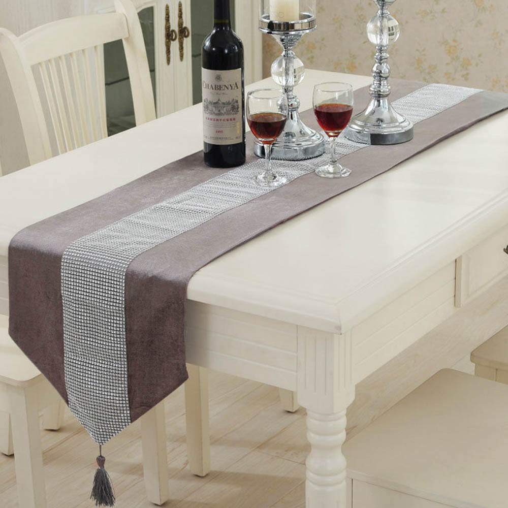Time to Sparkle Luxury Velvet Diamante Table Runner Thick Velvet Chenille Satin Tasseled Christmas Xmas (Velvet-grey, Runner 31x183cm)
