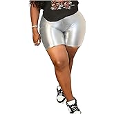 RoseSeek Women's Plus Size Y2K Metallic Biker Shorts High Waisted Party Skinny Shorts Sportswear