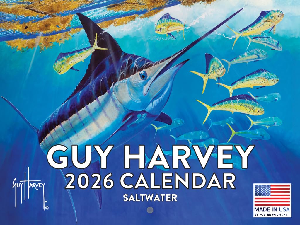Photo 1 of Guy Harvey Saltwater Fish Calendar 2026 Monthly Wall Calendar 12 Month | American Made In The USA