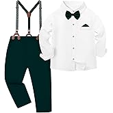 DISAUR Boys Suits 3 Pieces Formal Dress Shirt with Bowtie+Suspender Pants Boy Gentleman Outfits Set 4-8 Years
