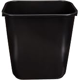 Amazon Basics Rectangular Plastic Office Wastebasket,14.4"L x 10.3"W x 15"H, 7 Gallon, Easy to Clean, Black, Pack of 2