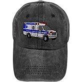Vintage Washed Hat Ambulance Embroidery Cotton Dad Hats for Men & Women Buckle Closure Black Design Only
