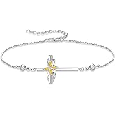 Inpasne Cross Bracelet for Women 925 Sterling Silver Infinity Butterfly Birthstone Link Bracelet Crucifix Religious Jewelry for Her