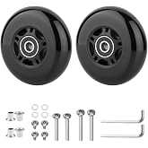 VORTRACK Universal Luggage Replacement Wheels 76x24mm - Silent PU Caster with ABEC-9 608-2RS Bearings, 6mm Axle &amp; Washer Included, Heavy Duty Suitcase Repair Kit for Inline Wheels
