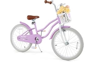BABY JOY Kids Bike, 12 14 16 18 20 Inch Boys Girls Bike w/Adjustable Seat, Removable Basket, Handbrake & Coaster Brake, Training Wheels or Kickstand, Kids Bicycle with Multi-Color
