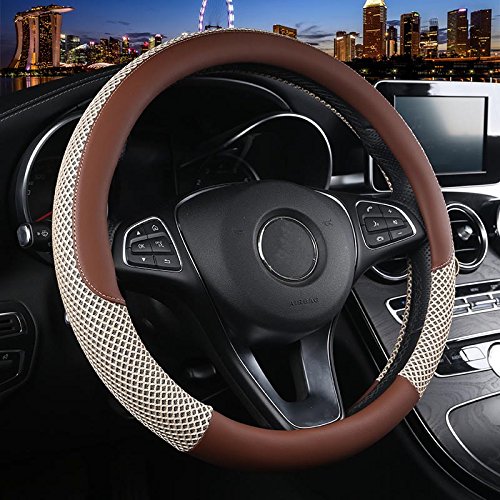 ISTN Unisex's Anti-skid Breathable Steering Wheel Cover, 38 cm, Beige Cofee, Faux Leather