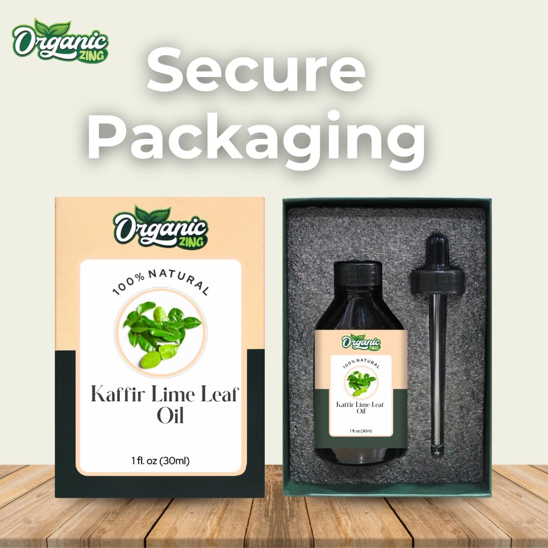 Organic Zing Kaffir Lime Leaf (Citrus Hystrix) Oil | Pure & Natural Essential Oil for Skincare, Hair Care, Aroma and Diffusers- 30ml/1.01fl oz