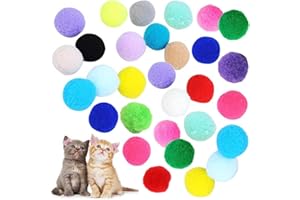 VOVIGGOL 30Pcs 1.3 Inch Cat Toy Balls Soft Kitten Pompom Toys Indoor Cats Interactive Playing Quiet Ball Cats Favorite Toy, Cat Pom Pom Balls for Craft DIY Creative Crafts Decorations (Assorted Color)