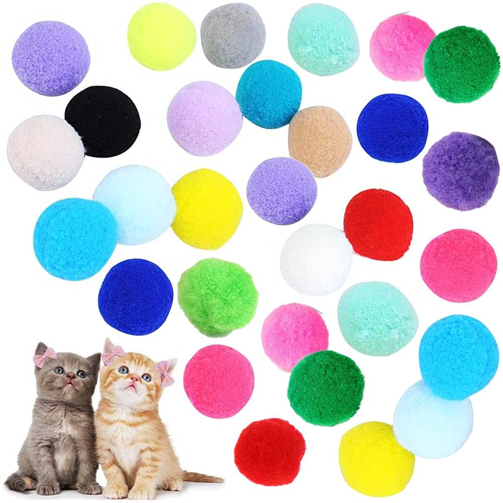 Photo 1 of VOVIGGOL 30Pcs 1.3 Inch Cat Toy Balls Soft Kitten Pompom Toys Indoor Cats Interactive Playing Quiet Ball Cats Favorite Toy, Cat Pom Pom Balls for Craft DIY Creative Crafts Decorations (Assorted Color)