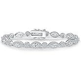 MDFUN Halo Tennis Bracelet for Women 18K White Gold Round and Eye Cubic Zirconias, Size 8 inches