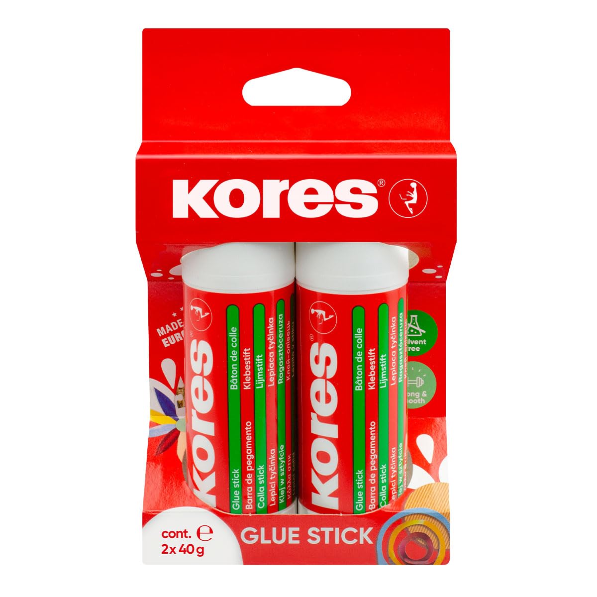 Kores - Strong Glue Stick Premium - Strong Hold Glue Adhesive, Safe, Non-Toxic - Back to School Stationery, Stationery Supplies, Office Supplies - Pack of 2 x 40g