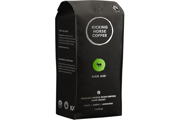 Kicking Horse Coffee, Kick Ass, Dark Roast, Whole Bean, 1 lb - Certified Organic, Fairtrade, Kosher Coffee