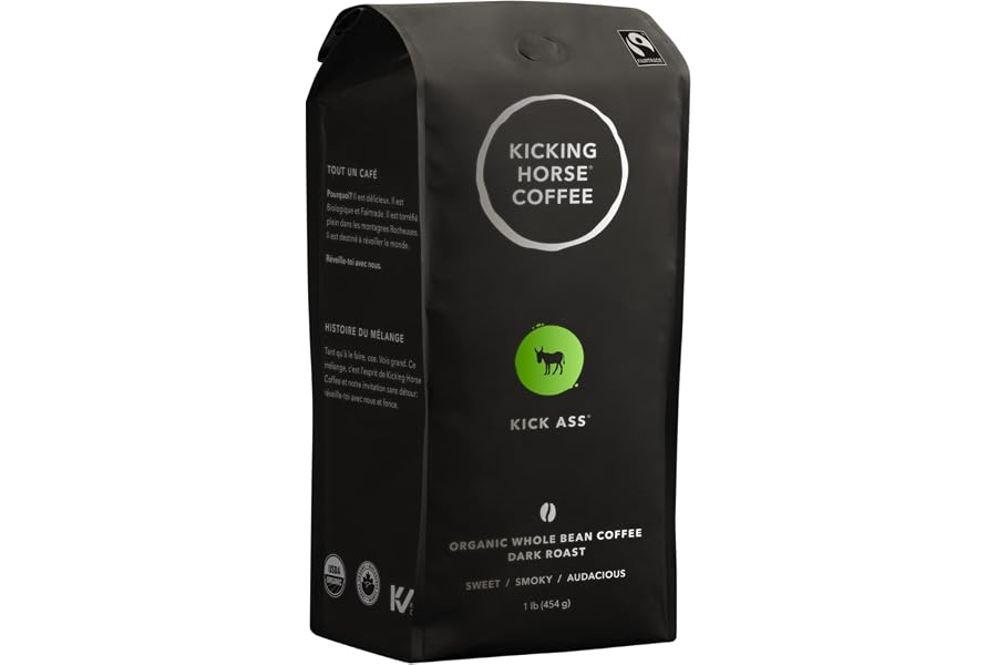 Kicking Horse Coffee, Kick Ass, Dark Roast, Whole Bean, 1 lb - Certified Organic, Fairtrade, Kosher Coffee