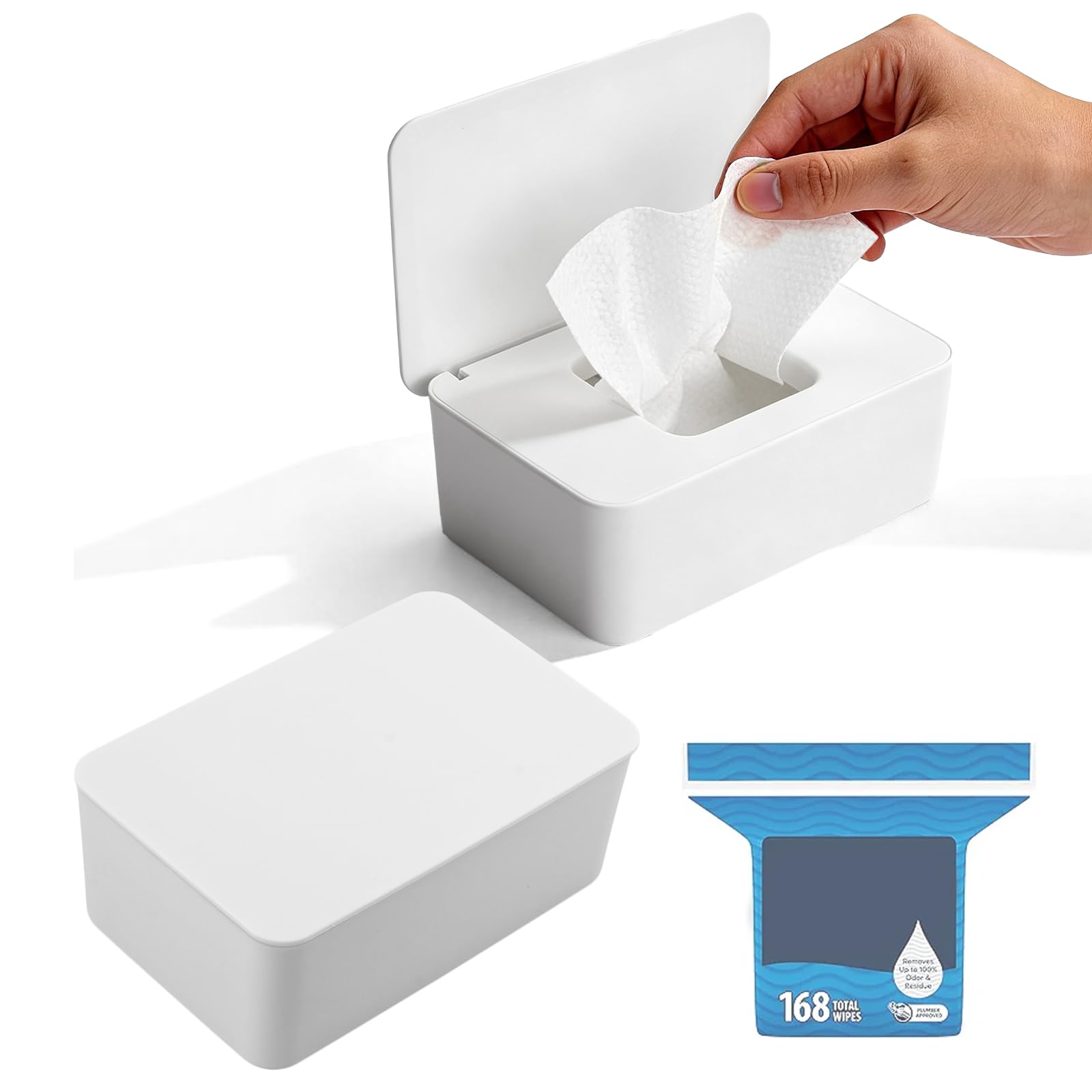 Photo 1 of 2 Pack Wipes Dispenser Compatible with Cottonelle Refill Pack, Flushable Wet Wipes Container, Wipe Holder with Lid to Keep Wipes Fresh, Refillable Wipe Case, Dust-Proof & Non-Slip