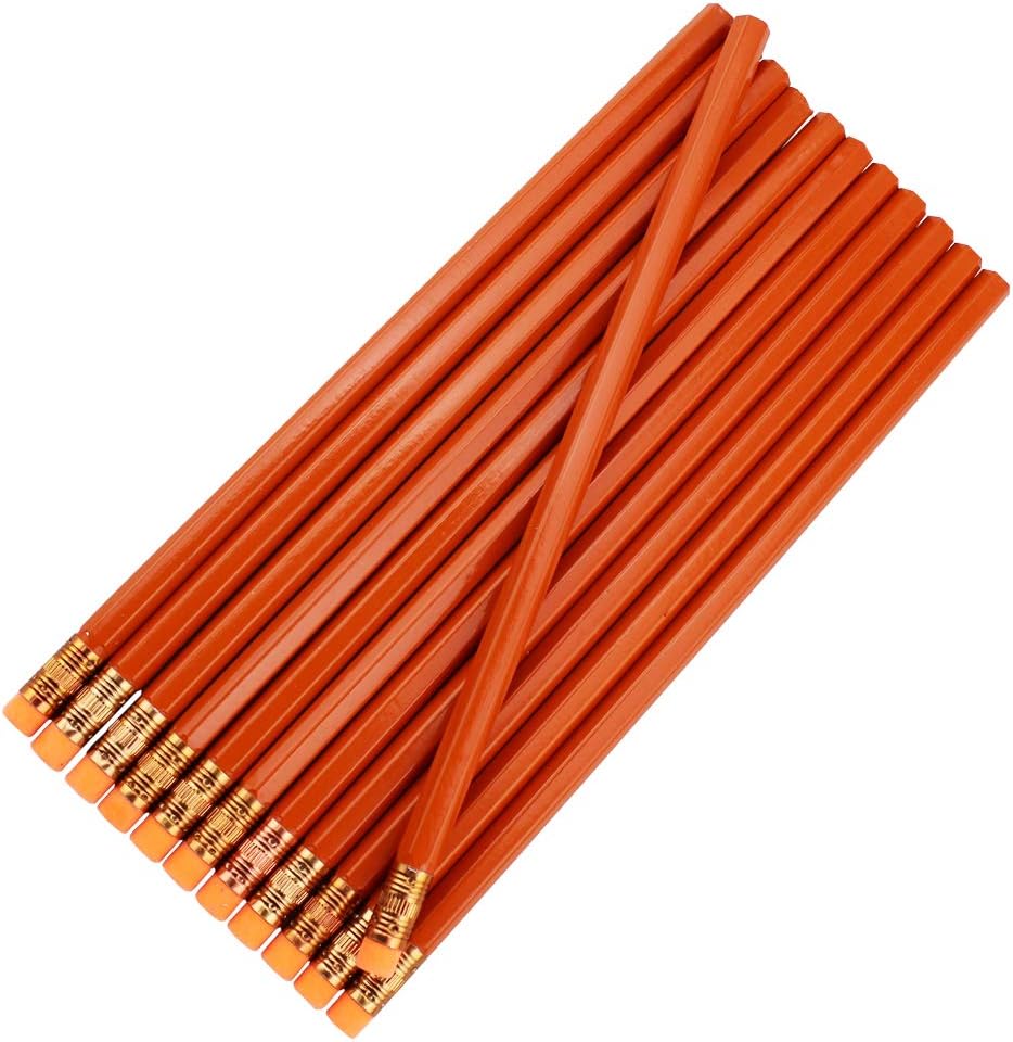 ezpencils Blank Pencils Bulk – Hexagon Pencils – Orange Barrel and Eraser – Package of 10 - Non-Personalized - 2HB Black Lead - School - Office - Blanks - Non-smear eraser