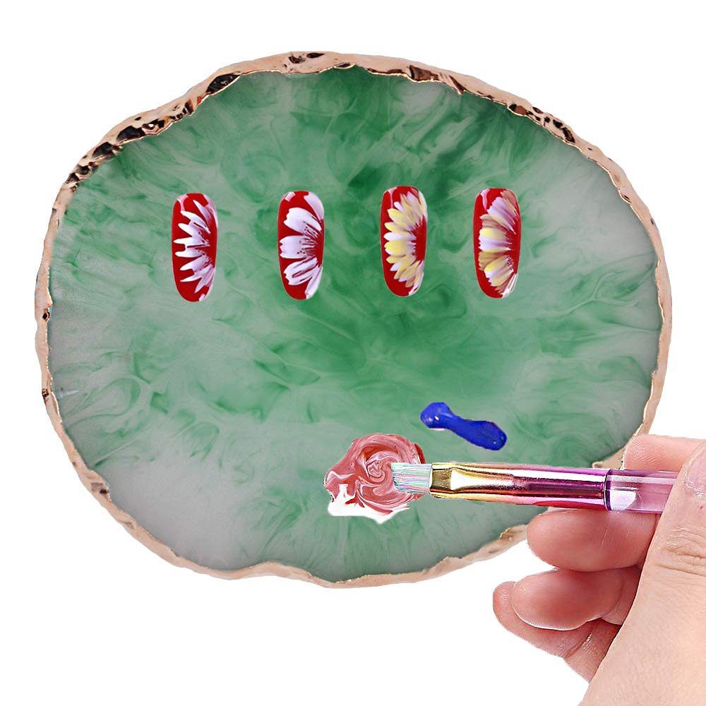 Resin Nail Art Palette, Kalolary Nail Art Cosmetic Mixing Palette Color Mixing Pigment Plate Polish Pigment Holder Drawing Plate Nail Art Painting Gel Palette Manicure Tool (Green) : Beauty