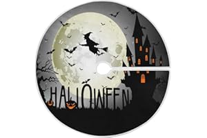 Dussdil Castle Witch Halloween Tree Skirt Moon Bats Christmas Xmas Tree Skirts 36 Inches Holiday Party Tree Stand Mat Tree Skirt Floor Door Pad for Indoor Outdoor Home Office Ornaments