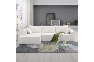 DEINPPA Modern Minimalist Style Modular Sofa Couch with Pillows, Deep Sectional Sofa Furniture Set, 4-Seater Chenille L-Shaped Sofa for Living Room Reception Room