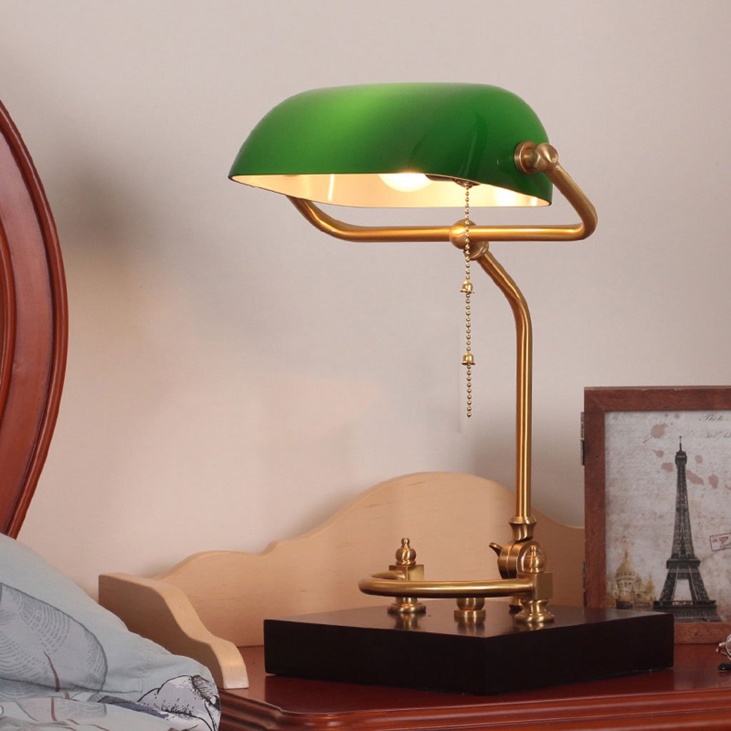 Hyzb Klassische Banker Tischlampe mit grünem Glasschirm und Messingfuß