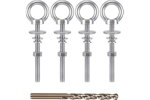 MOROINRIZ Eye Bolt with Nuts 3/8'' x 4'' (4 Pack), Imperial, Heavy Duty Stainless Steel 3/8-16 Long Eye Bolts, Bonus Drill Bit Included