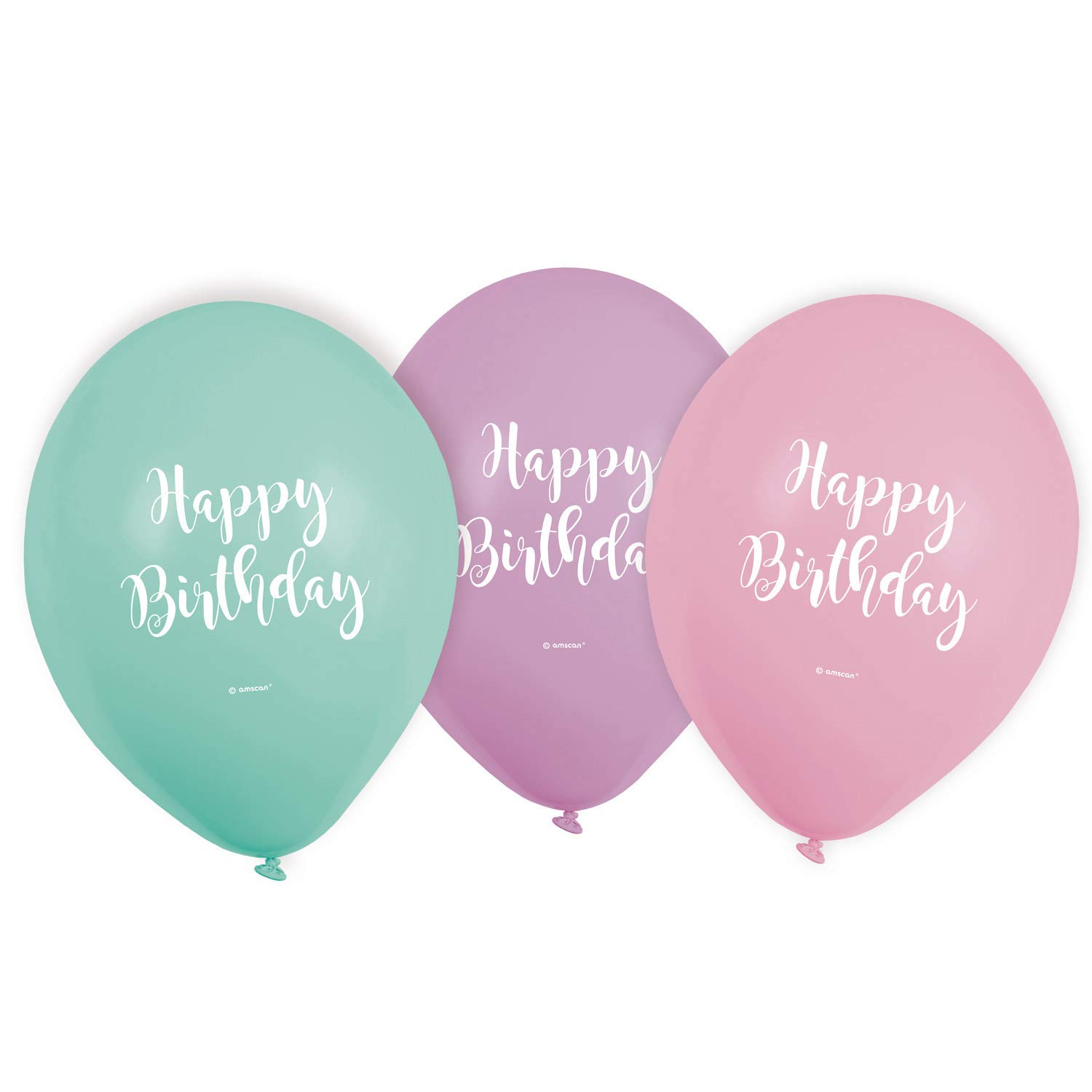 amscan 9903713 6 Latex Balloons Happy Birthday Pastel Mint Pink Light Purple