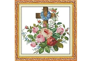 Maydear Cross Stitch Kits Stamped Full Range of Embroidery Starter Kits for Beginners DIY 11CT 3 Strands 23×18 inch (11CT, Flowers)