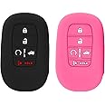 Ongfuwu 2PCS Silicone Key Fob Case, Keyless Entry Remote Control Key Fob Cover Protector Compatible with (5 Buttons) 2022 2023 2024 Civic Accord CR-V Pilot HR-V EX EX-L Touring (Black+Pink)