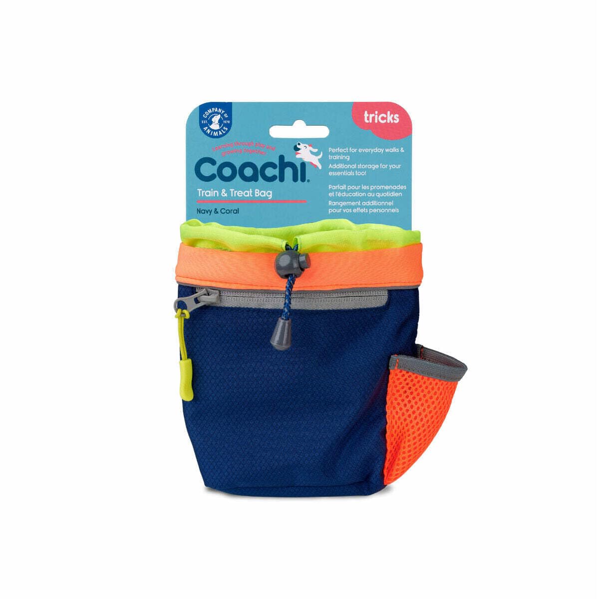 Coachi Train & Treat Bag, Pouch, Generously Sized Treat Compartment, Zipped Pocket, Drawstring Closure, Secure Attachment, Clips on Belt, Waistband or Pocket. Suitable for Dog Walking & Training