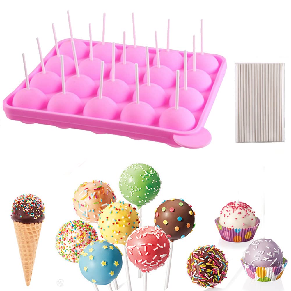 Cake Pop Maker Kit, 20 Cavities Silicone Cake Pop Mould with Acrylic Display Stand Holder, Lollipop Sticks, Treats Bags, Twist Ties, Decorating Pen (Only Cake Pop Moulds)
