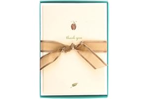 Graphique Ladybug La Petite Presse Boxed Notecards - 10 Embossed and Embellished Gold Foil Ladybug "Thank You" Notes with Matching Envelopes, 3.25" x 4.75"