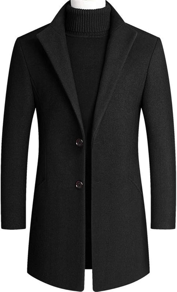 Men's MidLength Single Breasted Trench Wool Blend Top Coat Business