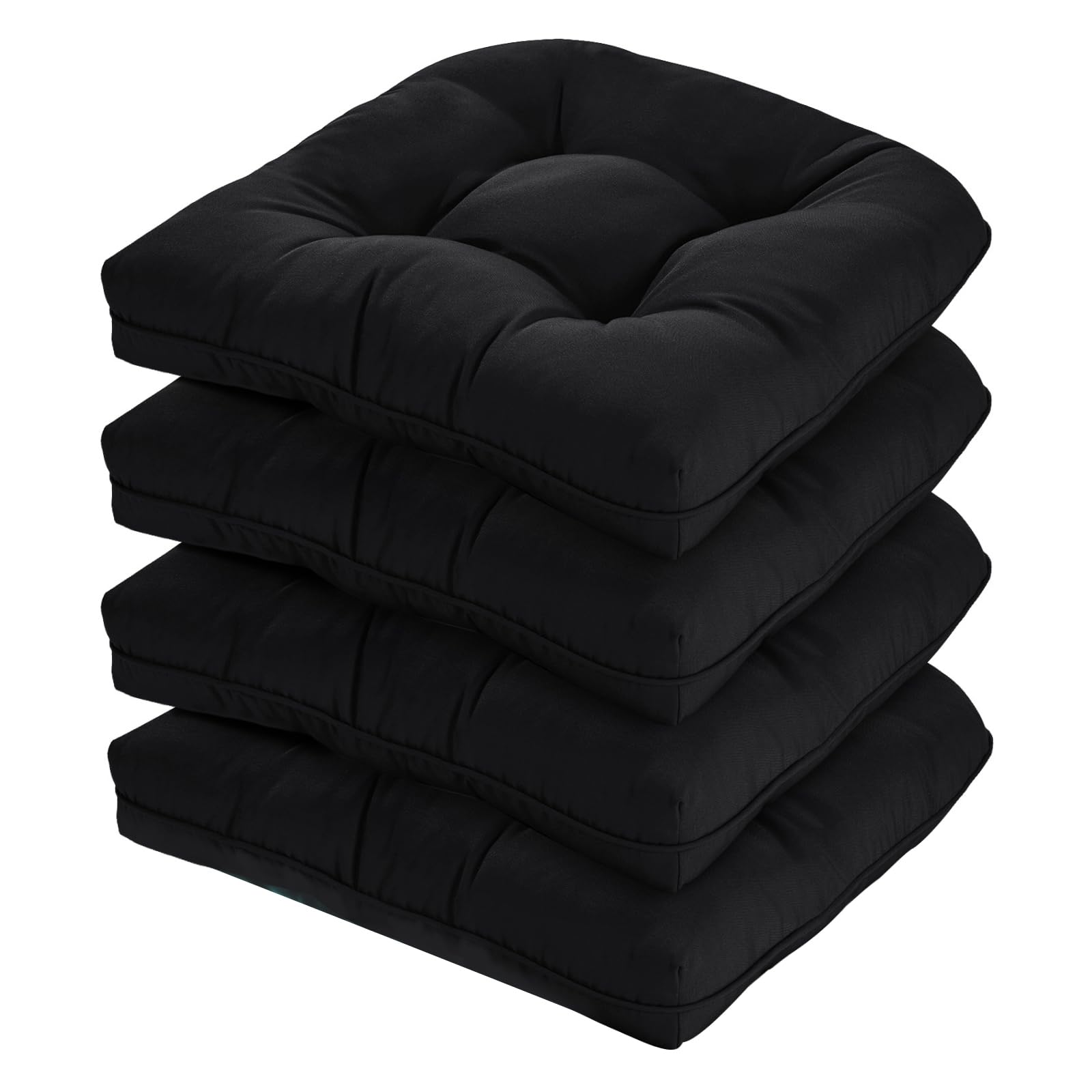 Photo 1 of HOMELYSIAN 19x19 Outdoor Chair Cushions Set of 4, Tufted Wicker Patio Furniture Cushions, Thick Outdoor Seat Cushions for Lawn Chairs, Overstuffed and Water Resistant, Black