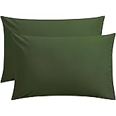 FLXXIE Pillow Cases Queen, Soft Microfiber Pillow Covers with Envelope Closure, Wrinkle Resistant Pillowcases, 2 Piece Set, 20x30, Olive Green
