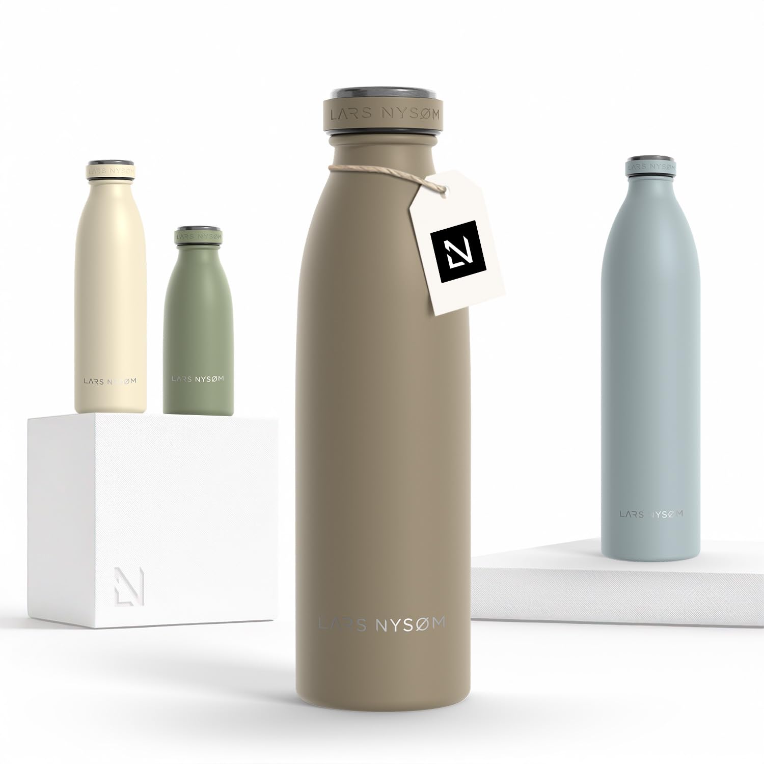 Photo 1 of LARS NYSØM Stainless Steel Insulated Water Bottle 12oz 17oz 25oz 34oz 51oz | Insulated Thermo Flask for Hot and Cold Beverages | Leakproof Drinking Bottle (Taupe Brown, 17oz)