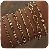 Gold Bracelets for Women,14K Gold Dainty Bracelet Set Thin Stackable Trendy Cuban Link Paperclip Chain Bracelet Pack Fashion Summer Jewelry Gifts