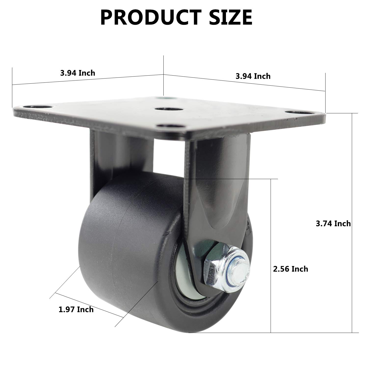 Casoter 2.5 Inch Black Low Gravity Center Nylon Caster, 50mm Extra Width Hi-Temp Nylon Wheel Top Plate Rigid w/o Brake Heavy Duty Double Ball Bearing Caster, 4500Lbs Total Load Capacity Pack of 4: Industrial & Scientific